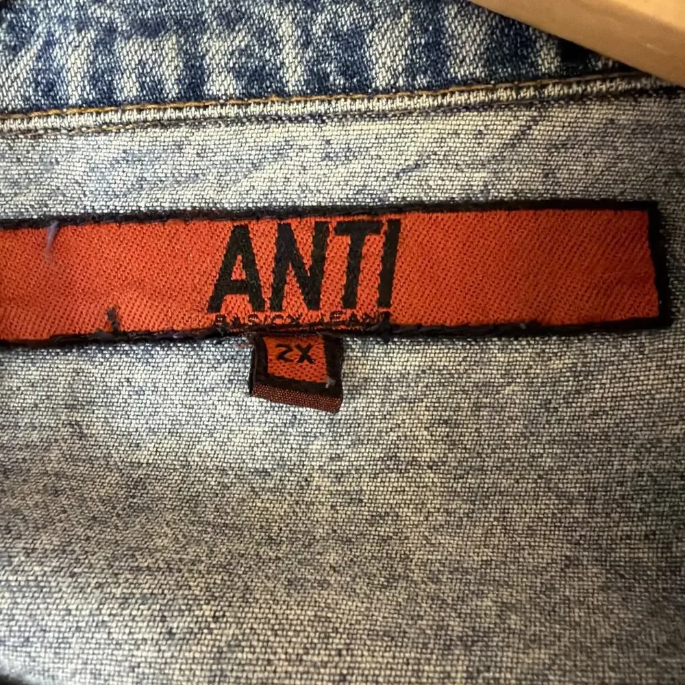 Anti Blue Pink Glitter Details Pockets Button Up Denim Jacket #1280 Size 2X
